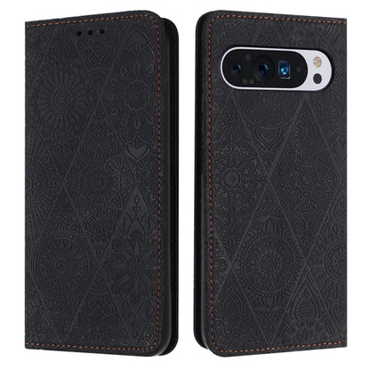 For Google Pixel 9 / 9 Pro Ethnic Embossed Adsorption Leather Phone Case(Black) by buy2fix