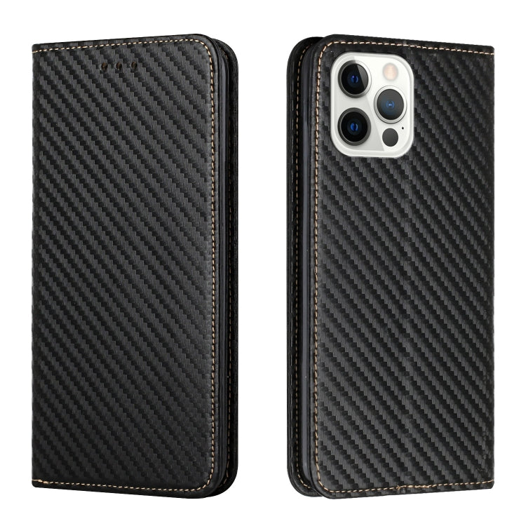 For iPhone 16 Pro Max Carbon Fiber Texture Magnetic Flip Leather Phone Case(Black) by buy2fix