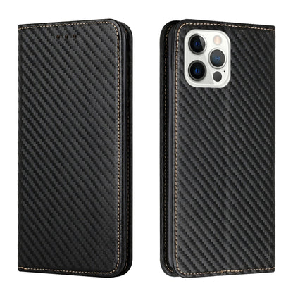 For iPhone 16 Pro Max Carbon Fiber Texture Magnetic Flip Leather Phone Case(Black) by buy2fix