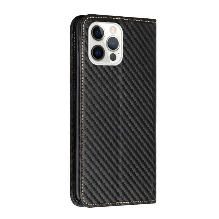For iPhone 16 Pro Max Carbon Fiber Texture Magnetic Flip Leather Phone Case(Black) by buy2fix