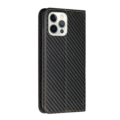 For iPhone 16 Pro Max Carbon Fiber Texture Magnetic Flip Leather Phone Case(Black) by buy2fix