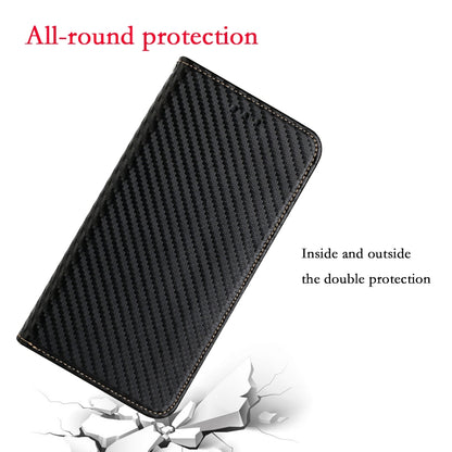 For iPhone 16 Pro Max Carbon Fiber Texture Magnetic Flip Leather Phone Case(Black) by buy2fix