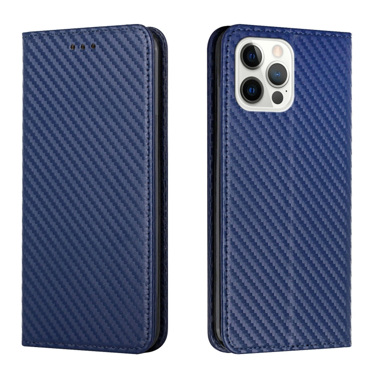 For iPhone 16 Pro Max Carbon Fiber Texture Magnetic Flip Leather Phone Case(Blue) by buy2fix