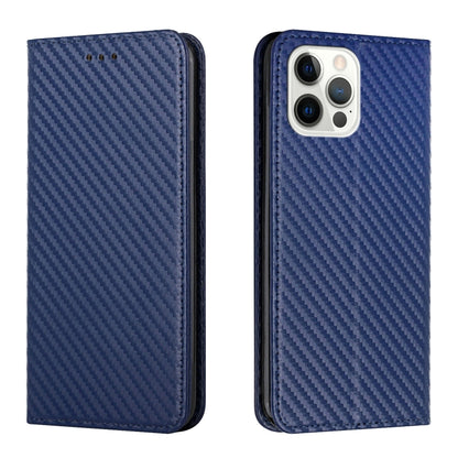 For iPhone 16 Pro Max Carbon Fiber Texture Magnetic Flip Leather Phone Case(Blue) by buy2fix