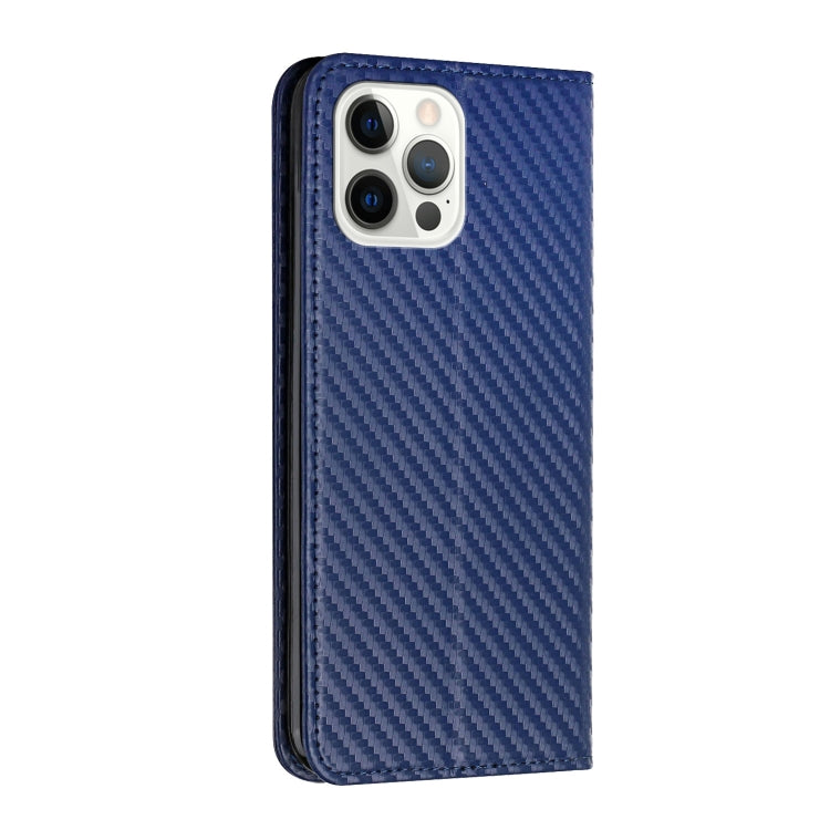 For iPhone 16 Pro Max Carbon Fiber Texture Magnetic Flip Leather Phone Case(Blue) by buy2fix