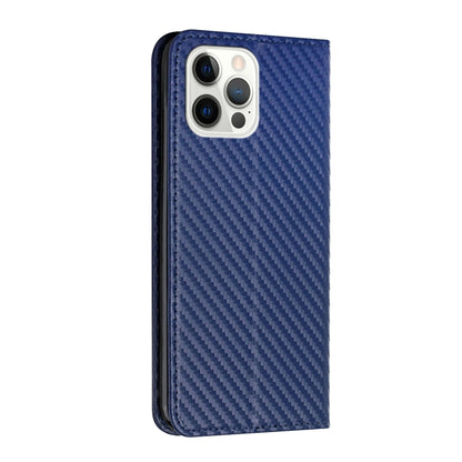 For iPhone 16 Pro Max Carbon Fiber Texture Magnetic Flip Leather Phone Case(Blue) by buy2fix