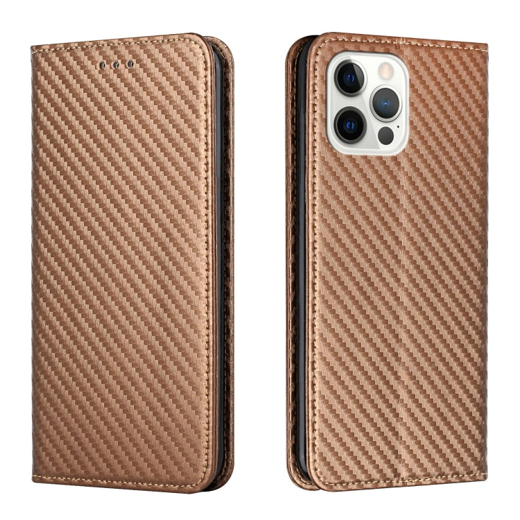 For iPhone 16 Pro Max Carbon Fiber Texture Magnetic Flip Leather Phone Case(Brown) by buy2fix