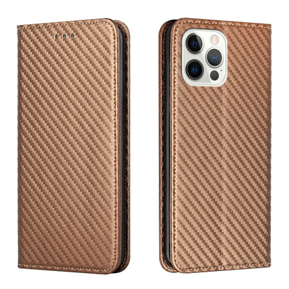 For iPhone 16 Pro Max Carbon Fiber Texture Magnetic Flip Leather Phone Case(Brown) by buy2fix
