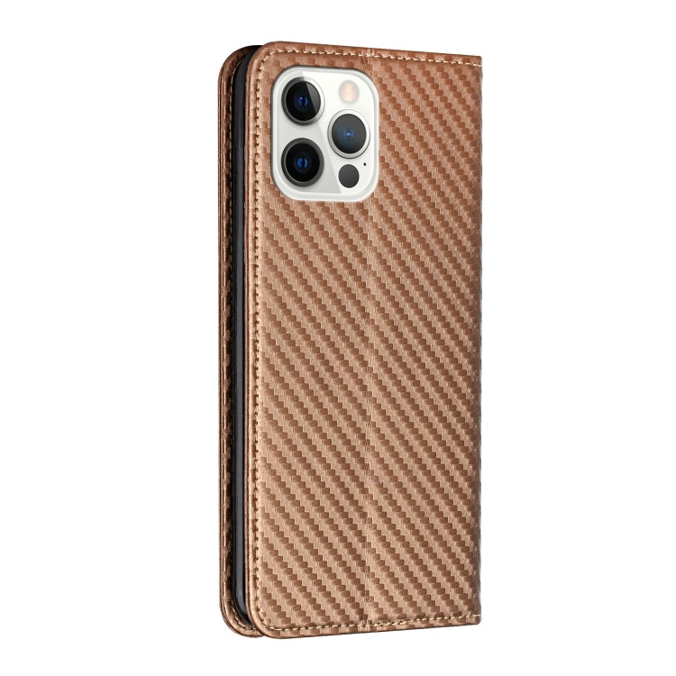 For iPhone 16 Pro Max Carbon Fiber Texture Magnetic Flip Leather Phone Case(Brown) by buy2fix
