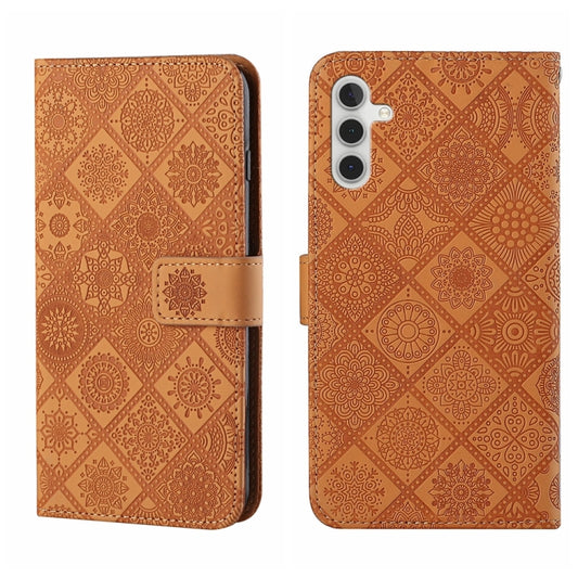 For Samsung Galaxy S25 5G Ethnic Style Embossed Pattern Leather Phone Case(Brown) by buy2fix