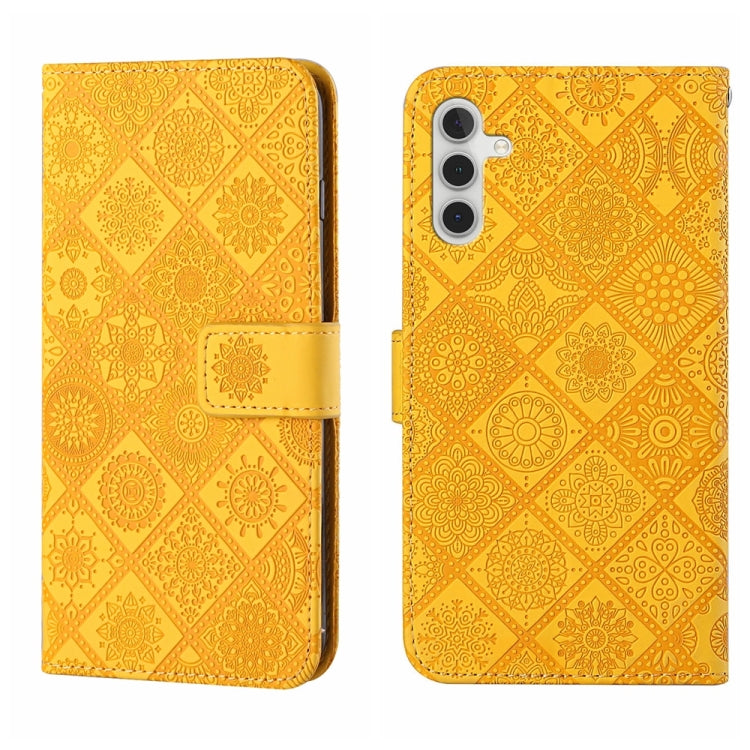 For Samsung Galaxy S25 5G Ethnic Style Embossed Pattern Leather Phone Case(Yellow) by buy2fix