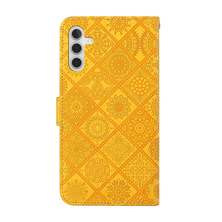 For Samsung Galaxy S25 5G Ethnic Style Embossed Pattern Leather Phone Case(Yellow) by buy2fix