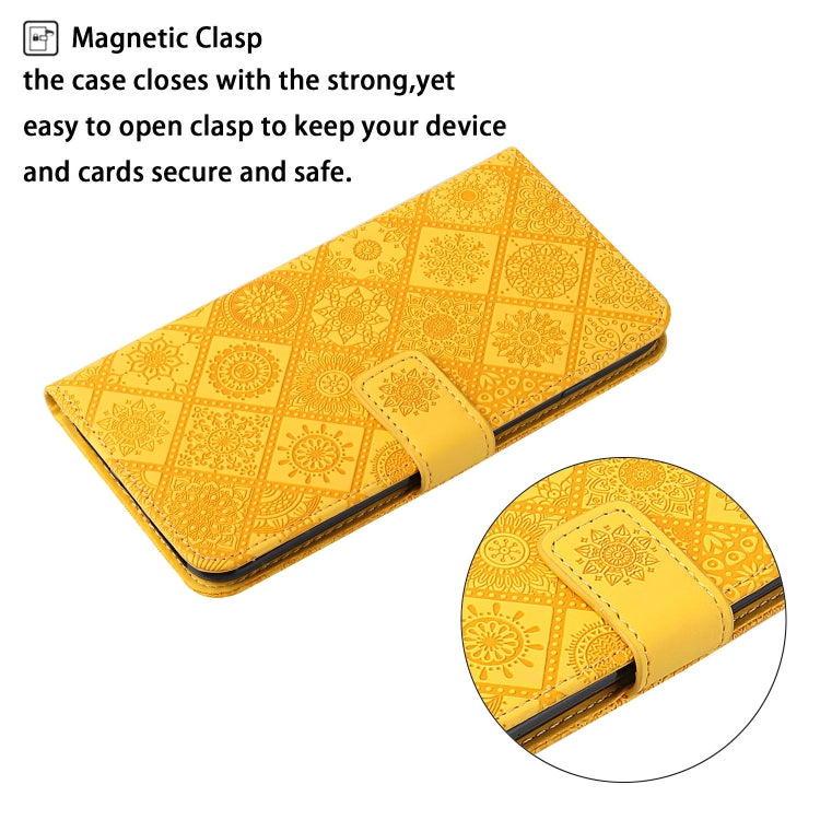 For Samsung Galaxy S25 5G Ethnic Style Embossed Pattern Leather Phone Case(Yellow) by buy2fix