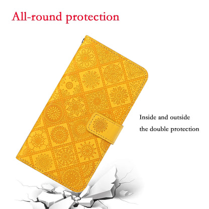For Samsung Galaxy S25 5G Ethnic Style Embossed Pattern Leather Phone Case(Yellow) by buy2fix