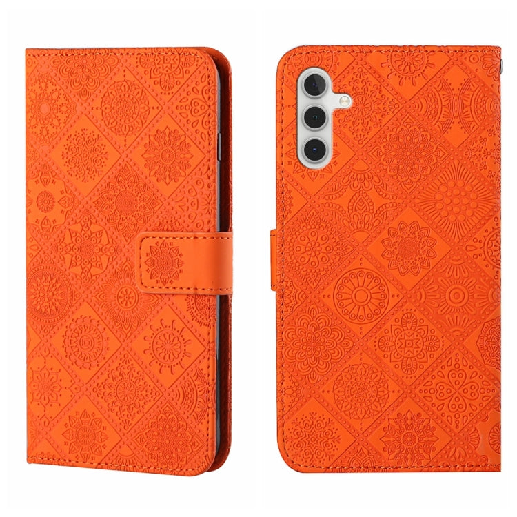 For Samsung Galaxy S25 5G Ethnic Style Embossed Pattern Leather Phone Case(Orange) by buy2fix