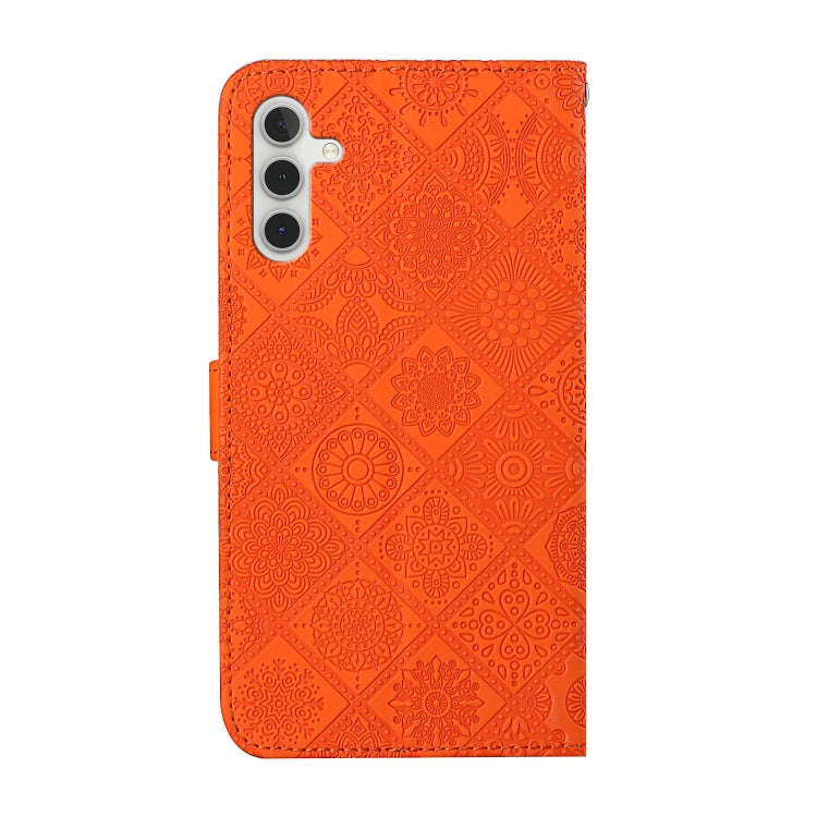 For Samsung Galaxy S25 5G Ethnic Style Embossed Pattern Leather Phone Case(Orange) by buy2fix