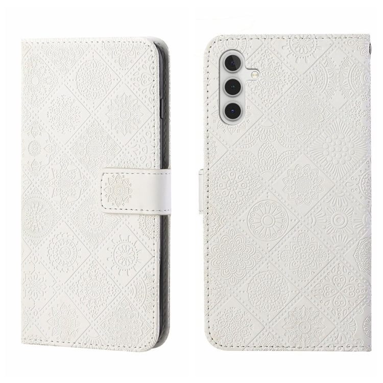For Samsung Galaxy S25 5G Ethnic Style Embossed Pattern Leather Phone Case(White) by buy2fix