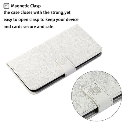 For Samsung Galaxy S25 5G Ethnic Style Embossed Pattern Leather Phone Case(White) by buy2fix