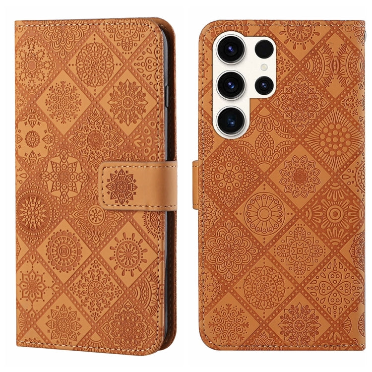 For Samsung Galaxy S25 Ultra 5G Ethnic Style Embossed Pattern Leather Phone Case(Brown) by buy2fix