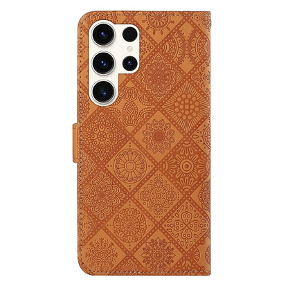 For Samsung Galaxy S25 Ultra 5G Ethnic Style Embossed Pattern Leather Phone Case(Brown) by buy2fix