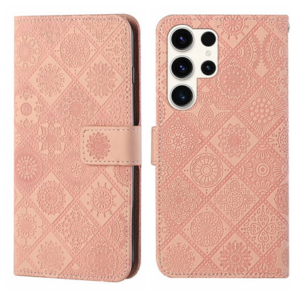 For Samsung Galaxy S25 Ultra 5G Ethnic Style Embossed Pattern Leather Phone Case(Pink) by buy2fix