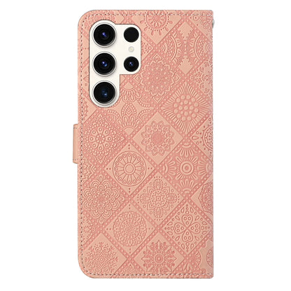 For Samsung Galaxy S25 Ultra 5G Ethnic Style Embossed Pattern Leather Phone Case(Pink) by buy2fix