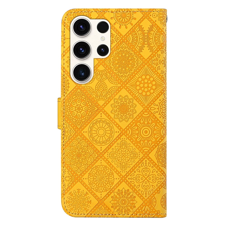 For Samsung Galaxy S25 Ultra 5G Ethnic Style Embossed Pattern Leather Phone Case(Yellow) by buy2fix