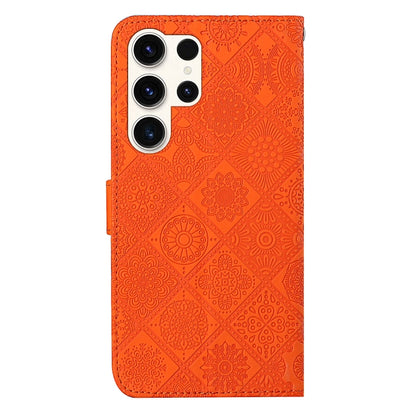 For Samsung Galaxy S25 Ultra 5G Ethnic Style Embossed Pattern Leather Phone Case(Orange) by buy2fix