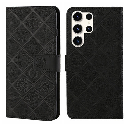 For Samsung Galaxy S25 Ultra 5G Ethnic Style Embossed Pattern Leather Phone Case(Black) by buy2fix