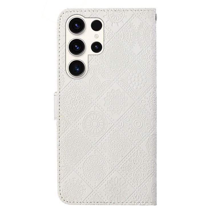 For Samsung Galaxy S25 Ultra 5G Ethnic Style Embossed Pattern Leather Phone Case(White) by buy2fix