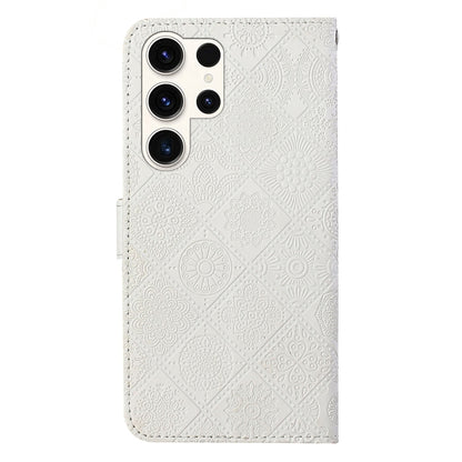 For Samsung Galaxy S25 Ultra 5G Ethnic Style Embossed Pattern Leather Phone Case(White) by buy2fix