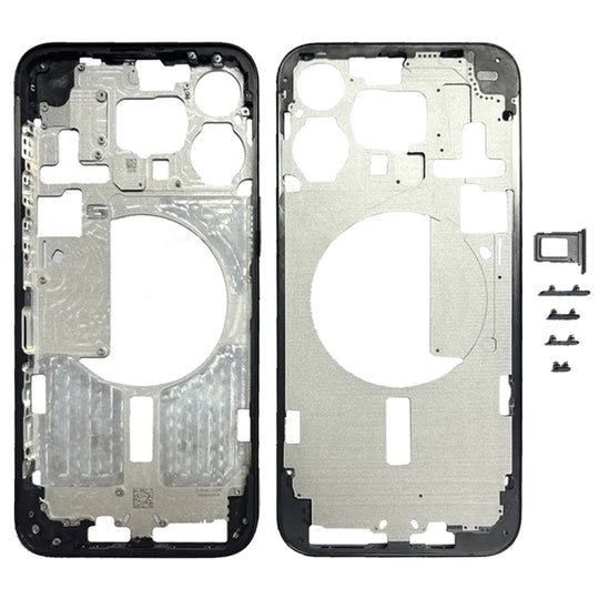 For iPhone 15 Pro Max Middle Frame Bezel Plate with Side Keys + Card Tray, Version:China Version(Black)