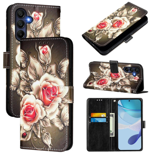 For Samsung Galaxy A26 5G Colored Drawing Pattern Plain Weave Leather Phone Case(Roses On Black)