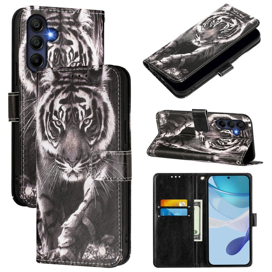 For Samsung Galaxy A26 5G Colored Drawing Pattern Plain Weave Leather Phone Case(Black And White Tiger)