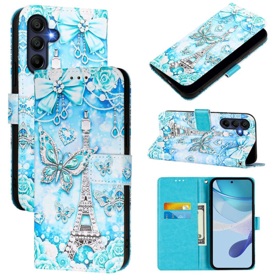 For Samsung Galaxy A26 5G Colored Drawing Pattern Plain Weave Leather Phone Case(Tower Butterfly)