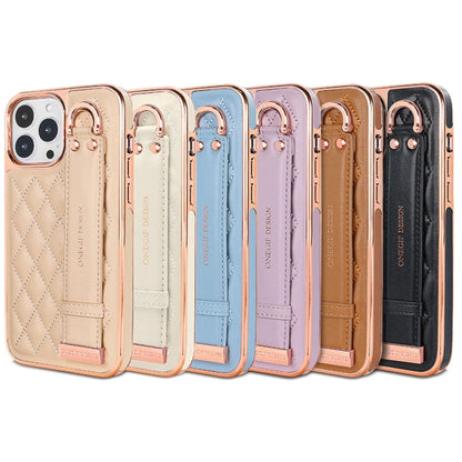 For iPhone 12 / 12 Pro VIETAO Rhombic Texture Wristband PU Phone Case(Blue) - iPhone 12 / 12 Pro Cases by VIETAO | Online Shopping UK | buy2fix