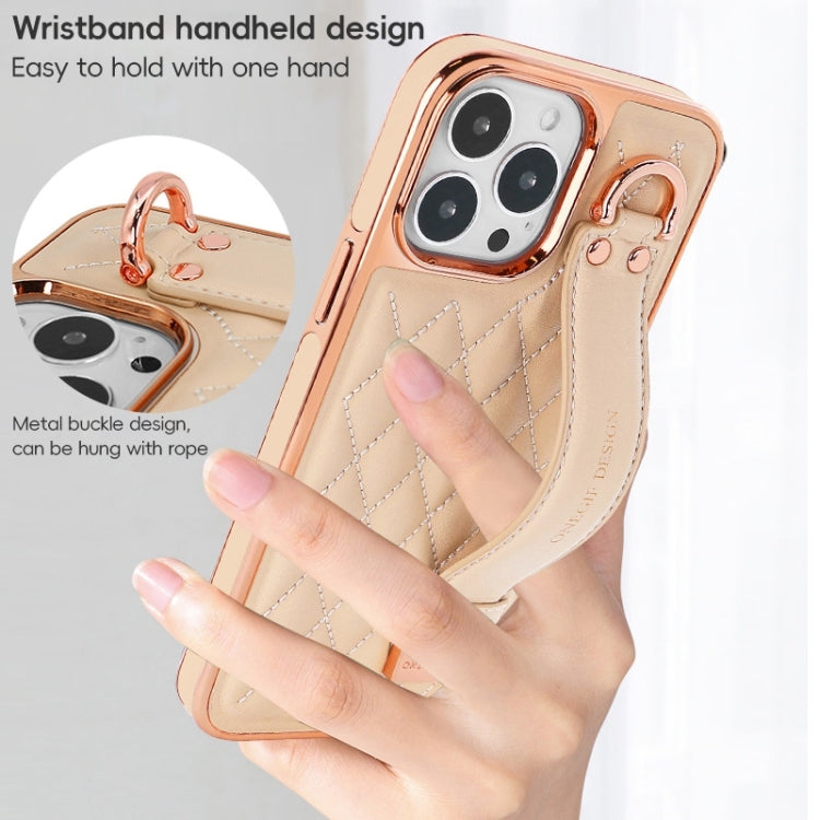 For iPhone 12 / 12 Pro VIETAO Rhombic Texture Wristband PU Phone Case(Purple) - iPhone 12 / 12 Pro Cases by VIETAO | Online Shopping UK | buy2fix