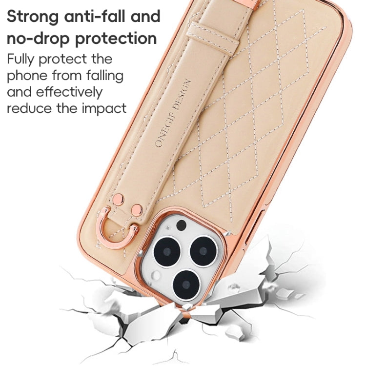 For iPhone 12 / 12 Pro VIETAO Rhombic Texture Wristband PU Phone Case(Brown) - iPhone 12 / 12 Pro Cases by VIETAO | Online Shopping UK | buy2fix
