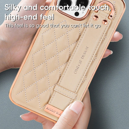 For iPhone 12 / 12 Pro VIETAO Rhombic Texture Wristband PU Phone Case(Brown) - iPhone 12 / 12 Pro Cases by VIETAO | Online Shopping UK | buy2fix