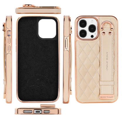 For iPhone 12 Pro Max VIETAO Rhombic Texture Wristband PU Phone Case(White) - iPhone 12 Pro Max Cases by VIETAO | Online Shopping UK | buy2fix
