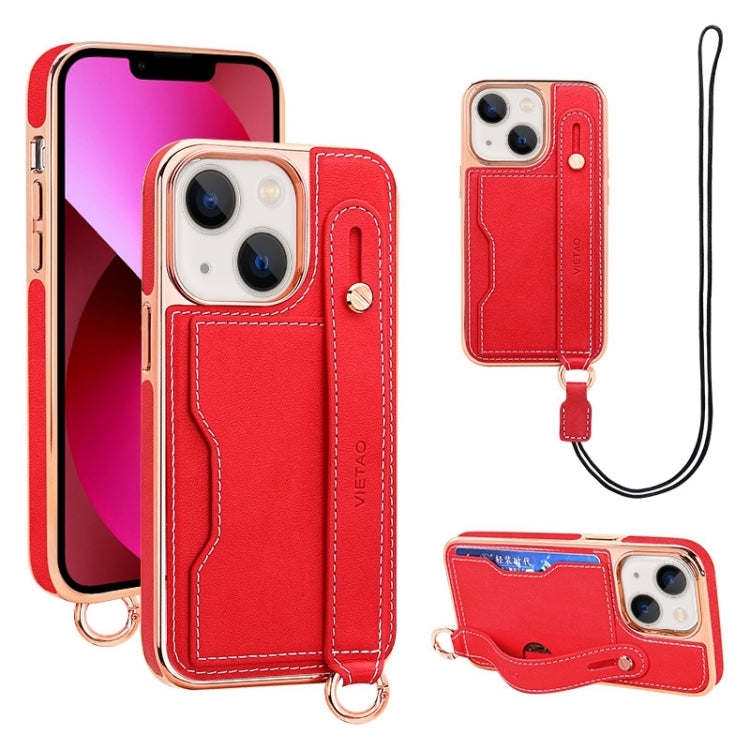 For iPhone 13 VIETAO Card Slot Wristband Phone Case with Lanyard(Red) - iPhone 13 Cases by VIETAO | Online Shopping UK | buy2fix