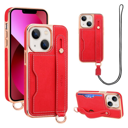 For iPhone 13 VIETAO Card Slot Wristband Phone Case with Lanyard(Red) - iPhone 13 Cases by VIETAO | Online Shopping UK | buy2fix