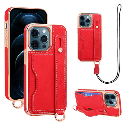 For iPhone 12 Pro Max VIETAO Card Slot Wristband Phone Case with Lanyard(Red) - iPhone 12 Pro Max Cases by VIETAO | Online Shopping UK | buy2fix