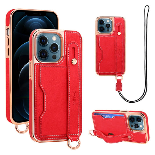 For iPhone 12 Pro Max VIETAO Card Slot Wristband Phone Case with Lanyard(Red) - iPhone 12 Pro Max Cases by VIETAO | Online Shopping UK | buy2fix