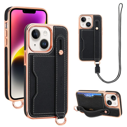 For iPhone 14 Plus VIETAO Card Slot Wristband Phone Case with Lanyard(Black) - iPhone 14 Plus Cases by VIETAO | Online Shopping UK | buy2fix