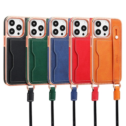 For iPhone 16 Pro VIETAO Card Slot Wristband Phone Case with Lanyard(Red) - iPhone 16 Pro Cases by VIETAO | Online Shopping UK | buy2fix