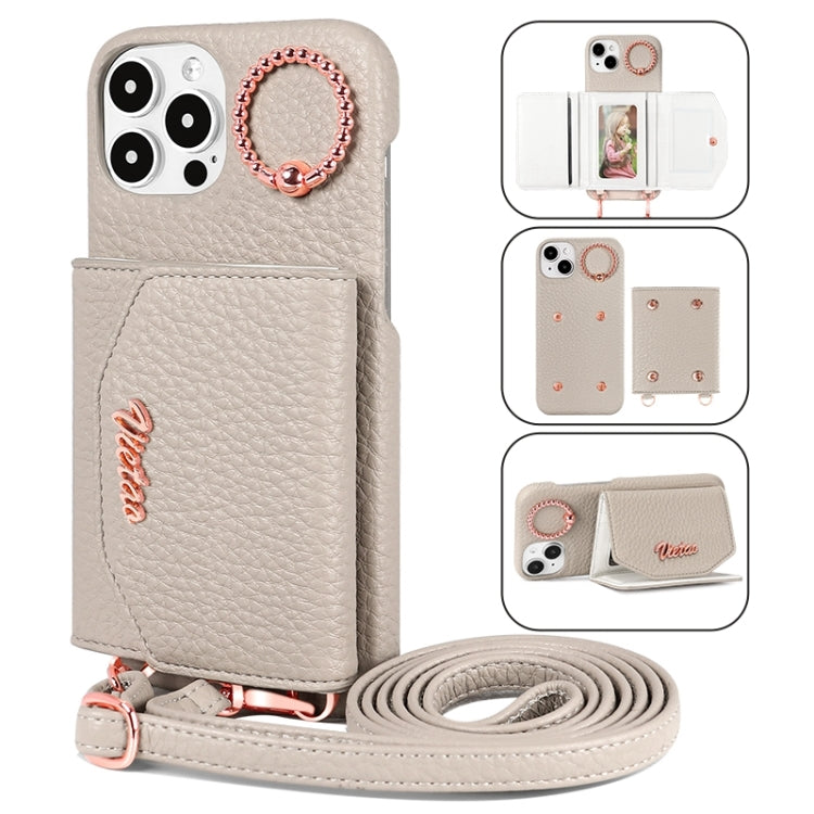 For iPhone 13 VIETAO Ring Holder Card Bag Phone Case with Lanyard(Brown) - iPhone 13 Cases by VIETAO | Online Shopping UK | buy2fix