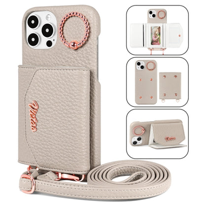 For iPhone 13 VIETAO Ring Holder Card Bag Phone Case with Lanyard(Pink) - iPhone 13 Cases by VIETAO | Online Shopping UK | buy2fix