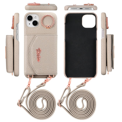 For iPhone 13 Pro Max VIETAO Ring Holder Card Bag Phone Case with Lanyard(Brown) - iPhone 13 Pro Max Cases by VIETAO | Online Shopping UK | buy2fix