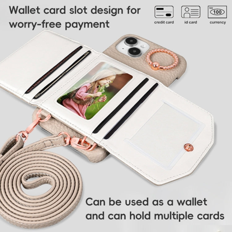 For iPhone 13 VIETAO Ring Holder Card Bag Phone Case with Lanyard(Grey) - iPhone 13 Cases by VIETAO | Online Shopping UK | buy2fix